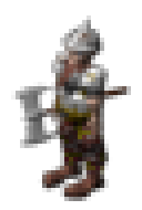 A dwarven miner carrying a pickaxe